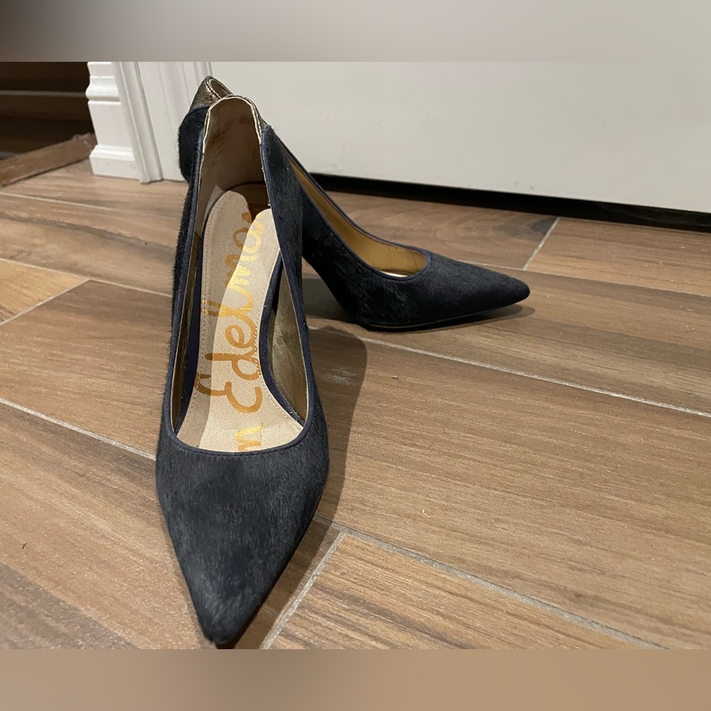 Sam Edelman Navy Calf Hair Pointed Toe Heels